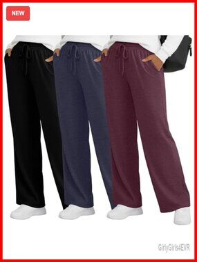 Plus Size Wide Leg Yoga Pants High Waist Lounge Sweatpants 3 Pack